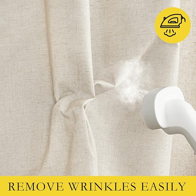 NICETOWN 100% Absolutely Blackout Linen Curtains with Thermal Insulated White Liner, Beige, 52" Wide by 63" Long, 2 Pieces, Anti-Rust Grommet Natural Burlap Fabric Window Drapes for Bedroom/Kids Room