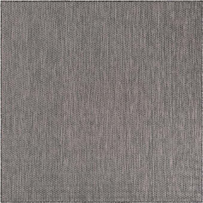 Unique Loom Outdoor Solid Collection Area Rug (6' 1" Square Black/Ivory)