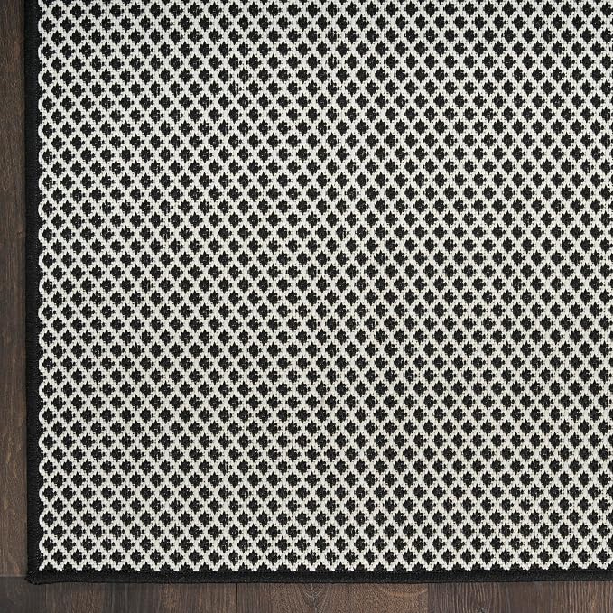 Nourison Home Courtyard Black White 2'2" x 8' Area Rug - Easy Clean, Non Shedding, Bed Room, Living Room, Dining Room, Kitchen (8' Runner)