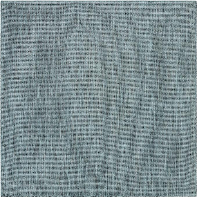 Unique Loom Outdoor Solid Collection Area Rug (7' 10" Square Teal/Navy Blue)