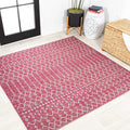 JONATHAN Y Moroccan Geometric Indoor Outdoor Square Area Rug 5X5 Fuchsia/Light Gray, Ourika Textured Weave for Backyard, Patio, Porch, Easy-Cleaning, Pet-Friendly, Non-Shedding (SMB108Q-5SQ)