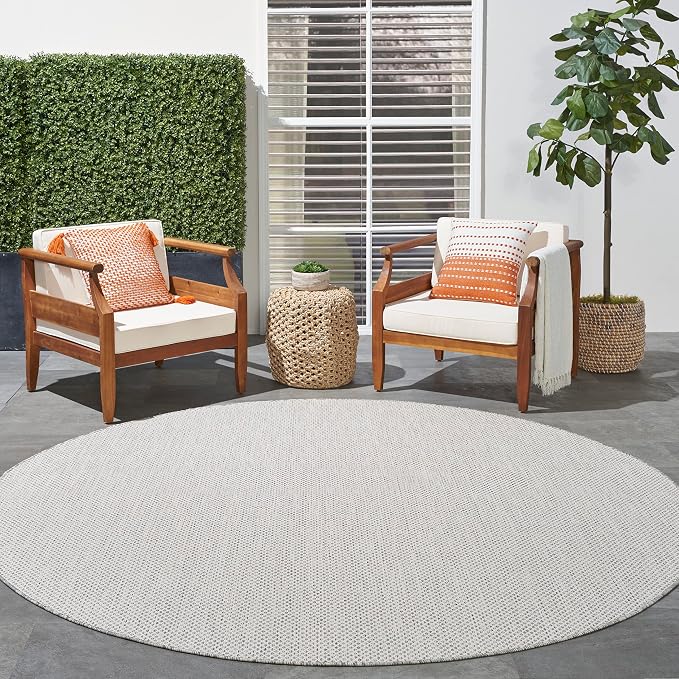 Nourison Home Courtyard Ivory Silver 6' x Round Area Rug - Easy Clean, Non Shedding, Bed Room, Living Room, Dining Room, Kitchen (6' x Round)