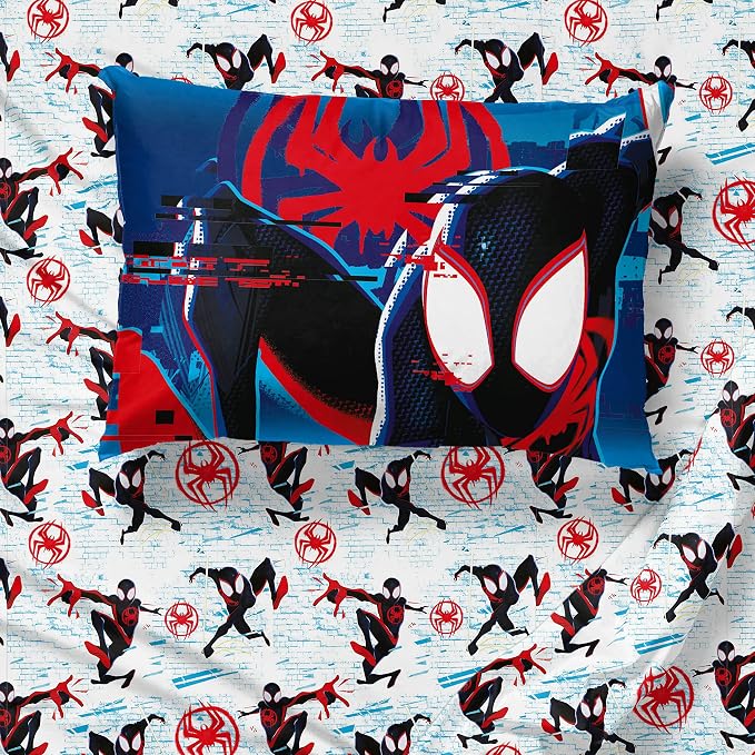Marvel Spiderman Full Size Comforter Set 7 Piece Kids Bedding, Multi | Bed in a Bag, Comforter Sheets Shams Pillowcases, Official Brand, Soft Microfiber, Machine Washable, Boys Gift