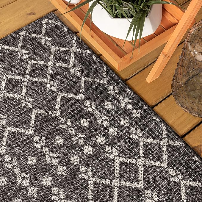 JONATHAN Y Moroccan Geometric Indoor Outdoor Area Rug 8X10 Black/Gray, Ourika Textured Weave for Backyard, Patio, Porch, Easy-Cleaning, High Traffic, Pet-Friendly, Non-Shedding (SMB108F-8)