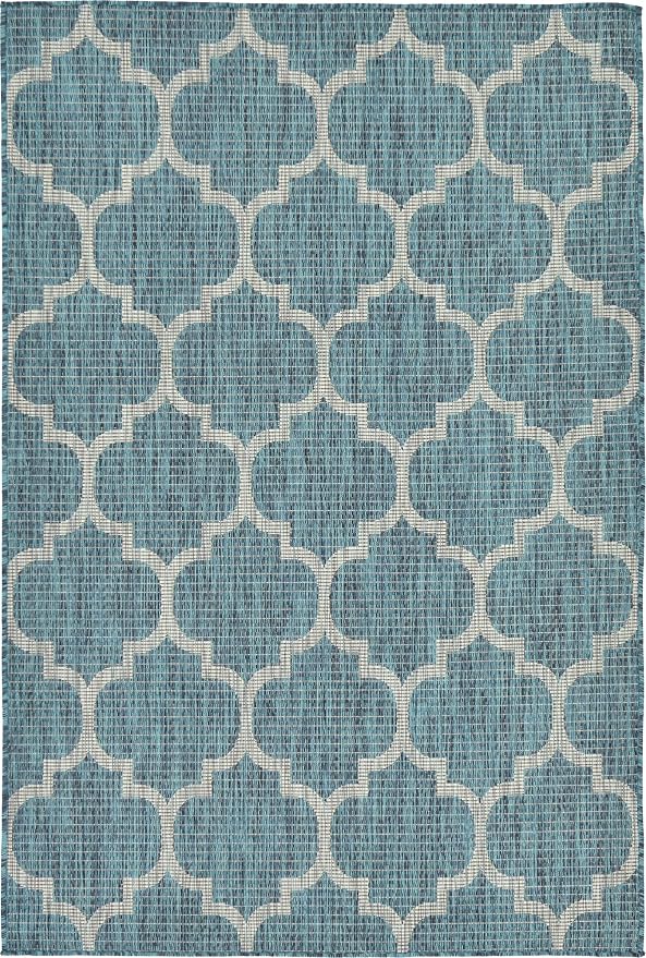 Unique Loom Outdoor Trellis Collection Area Rug (4' 1" x 6' 1" Rectangle, Teal/ Gray)