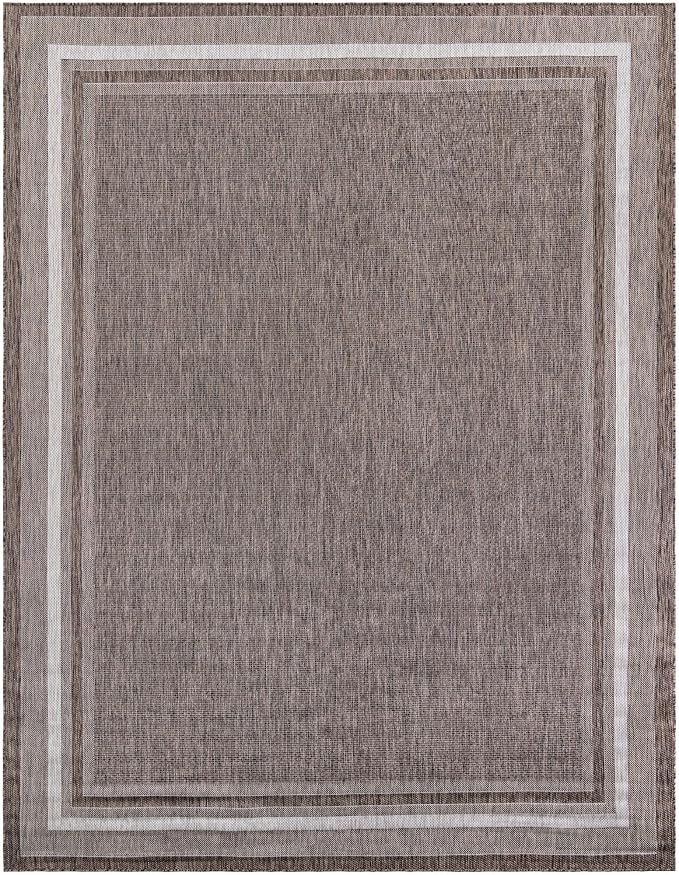 Unique Loom Outdoor Border Collection Area Rug - Soft Border (10' x 13' 1" Rectangle Brown/Ivory)