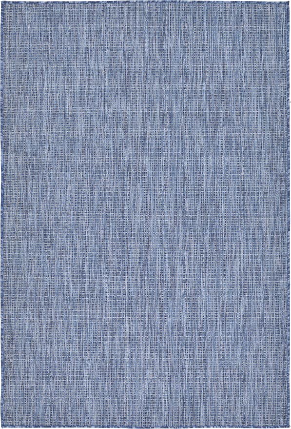 Unique Loom Collection Casual Transitional Solid Heathered Indoor/Outdoor Flatweave Area Rug (4' 1" x 6' 1" Rectangle, Blue/Navy Blue)