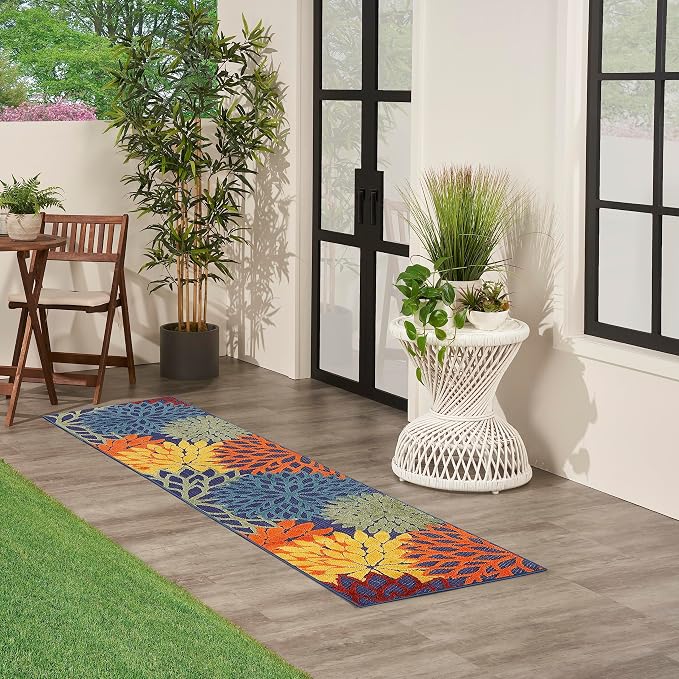 Nourison Home Aloha Navy Multicolor 2' x 6' Area Rug - Easy Clean, Non Shedding, Bed Room, Living Room, Dining Room, Kitchen (6' Runner)