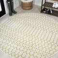 JONATHAN Y Moroccan Geometric Indoor Outdoor Round Area Rug 5 Ft Cream/Green, Ourika Textured Weave for Backyard, Patio, Porch, Easy-Cleaning, High Traffic, Pet-Friendly, Non-Shedding (SMB108M-5R)