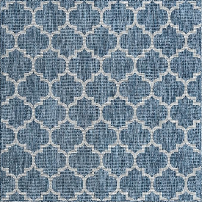 Unique Loom Trellis Collection Area Rug-Lattice Design, Moroccan Inspired for Indoor/Outdoor Décor, 7' 10" x 7' 10" Square, Navy Blue/Gray