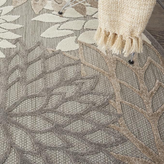 Nourison Home Aloha Natural 5'3" x Round Area Rug - Easy Clean, Non Shedding, Bed Room, Living Room, Dining Room, Kitchen (5' x Round)