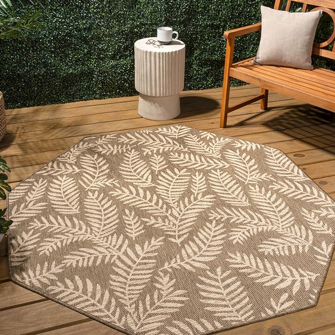 JONATHAN Y Palm Frond Indoor Outdoor Octagon Area Rug 8 Ft Brown/Beige, Nevis for Backyard, Patio, Porch, Easy-Cleaning, High Traffic, Pet-Friendly, Non-Shedding (SMB119A-8TGN)