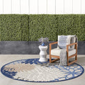 Nourison Home Aloha Indoor/Outdoor Blue/Multicolor 7'10" x Round Area Rug, Tropical, Botanical, Easy Cleaning, Non Shedding, Bed Room, Living Room, Dining Room, Deck, Backyard, Patio (8 Round)