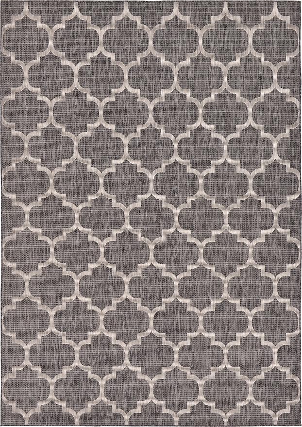 Unique Loom Outdoor Trellis Collection Area Rug (7' 10" x 11' 4" Rectangle, Black/ Ivory)