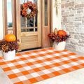 Orange and White Outdoor Rug 3'x5',Farmhouse Checkered Front Porch Rug Woven Washable Front Door Mat Outdoor for Halloween Mat,Bedroom,Entryway,Patio