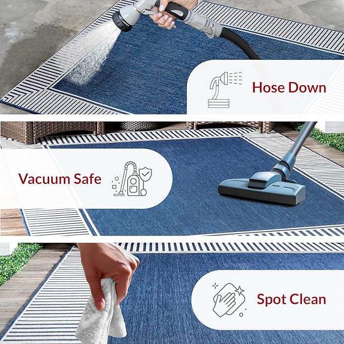 nuLOOM Asha Navy Bordered Power Loomed Indoor/Outdoor Area Rug, 10' x 12'