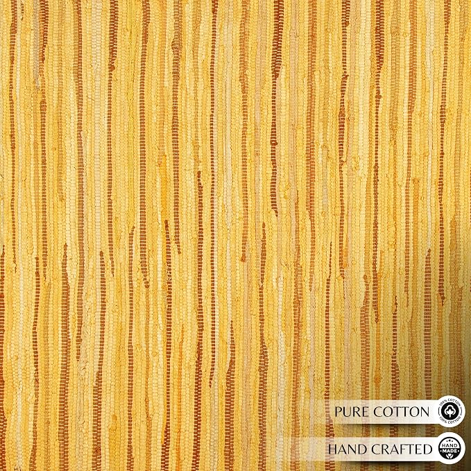 Ramanta Home 100% Cotton Hand Woven Tonal Chindi Rag Rug 3'x5' - Mustard, Recycled Reversible Rugs, Boho Rustic Farmhouse Rugs for Living Room, Dinning Room, Kitchen Floor Mats - 36"x60"