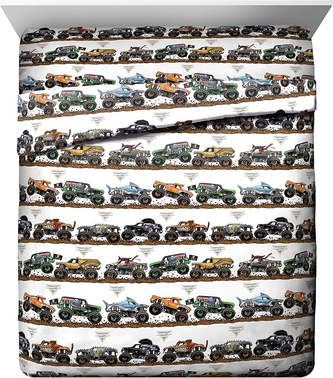 Jay Franco Monster Jam 5 Piece Queen Bed Set - Includes Comforter & Sheet Set - Grave Digger & Megalodon - Super Soft Fade Resistant Microfiber | Grave Digger Megalodon, Comforter Sheets Pillowcases, Official Product, Soft Microfiber, Machine Washable,...