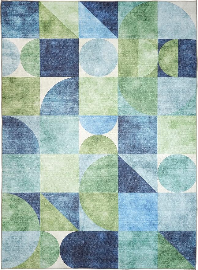 ReaLife Rugs Machine Washable Indoor Outdoor - Mat Rug Foldable Printed Thin Lightweight Cushioned Fade Resistant Patio Deck Dock Porch Pool Balcony Camping - Naya - Blue Green 4' x 6'