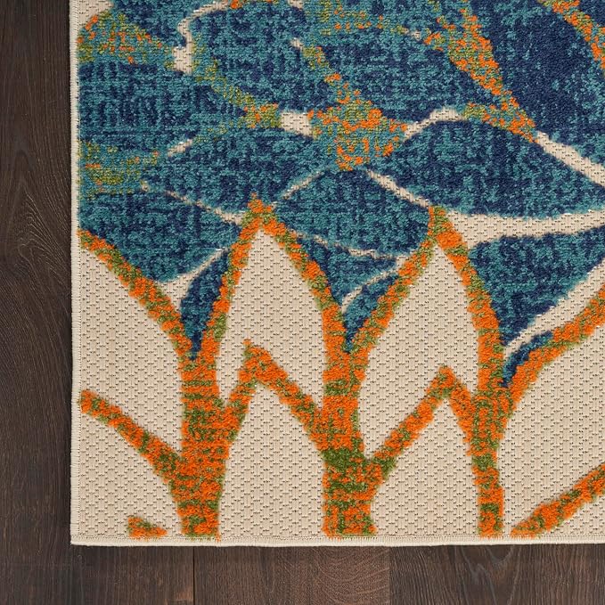 Nourison Home Aloha Indoor/Outdoor Blue Green 2'3" x 8' Area Rug, Easy Cleaning, Non Shedding, Bed Room, Living Room, Dining Room, Backyard, Deck, Patio (2x8)