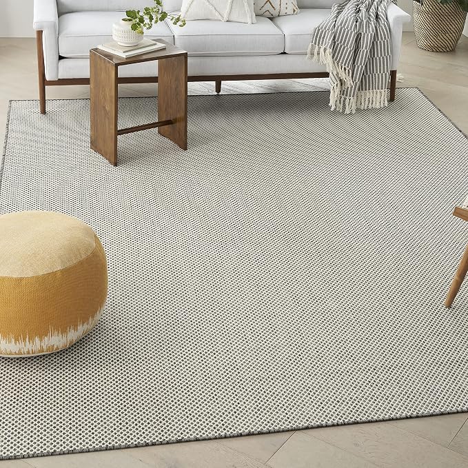 Nourison Home Courtyard Ivory Charcoal 7' x 10' Area Rug - Easy Clean, Non Shedding, Bed Room, Living Room, Dining Room, Kitchen (7' x 10')