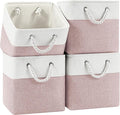 Patvingot 11-Inch Fabric Cube Storage Bins with Handles,4 Pack,Foldable | For cube shelves and closets,keeps grouped for everyday access,reinforced opening and fold-flat storage,white and pink