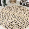 JONATHAN Y Moroccan Geometric Indoor Outdoor Round Area Rug 9 Ft Beige/Navy, Ourika Textured Weave for Backyard, Patio, Porch, Easy-Cleaning, High Traffic, Pet-Friendly, Non-Shedding (SMB108H-9R)