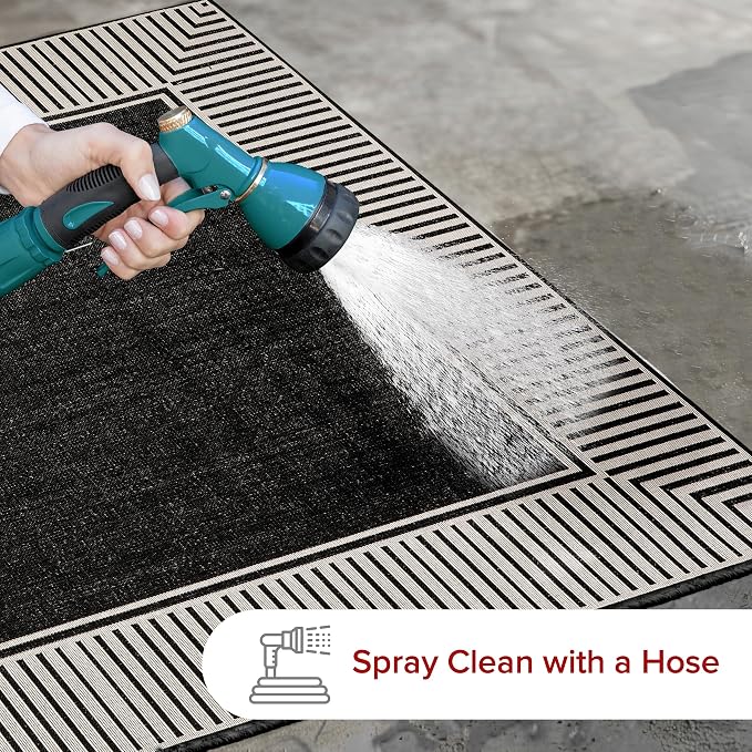 Nuloom Asha Black/Ivory, 4' x 6', Casual, Striped Border, Soft and Cozy, High Traffic, Stain Resistant, Easy Clean, Durable Area Rug for Indoor/Outdoor Patio, Deck, Porch, Garden, Courtyard