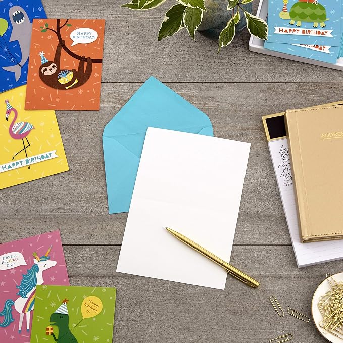 Hallmark Birthday Cards for Kids Assortment, 48 Cards with Envelopes (Dinosaurs, Sloths, Unicorns, Flamingos, Turtles, Sharks) & Birthday Cards Assortment, 24 Cards