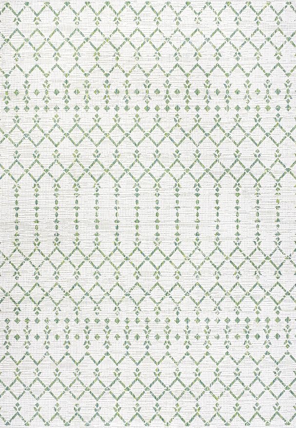 JONATHAN Y Moroccan Geometric Indoor Outdoor Area Rug 3X5 Green/Ivory, Ourika Textured Weave for Backyard, Patio, Porch, Easy-Cleaning, High Traffic, Pet-Friendly, Non-Shedding (SMB108R-3)