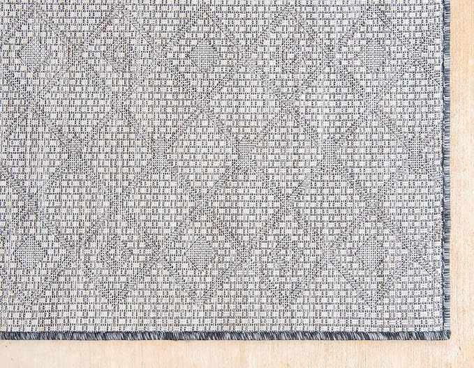 Unique Loom Outdoor Trellis Collection Area Rug - Tribal Trellis (10' x 13' 1" Rectangle, Charcoal Gray/ Natural)