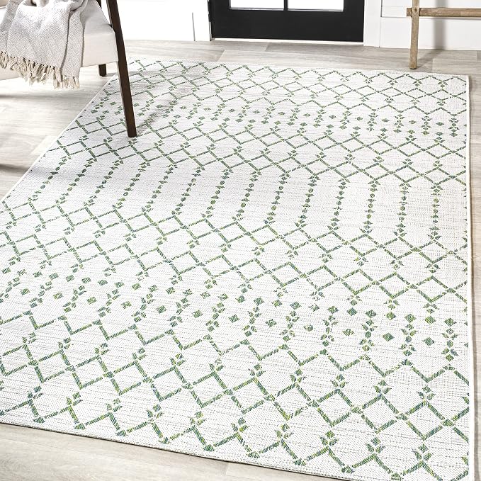 JONATHAN Y Moroccan Geometric Indoor Outdoor Area Rug 3X5 Green/Ivory, Ourika Textured Weave for Backyard, Patio, Porch, Easy-Cleaning, High Traffic, Pet-Friendly, Non-Shedding (SMB108R-3)