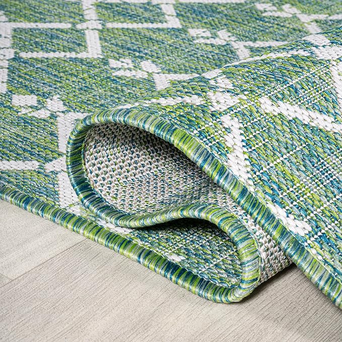 JONATHAN Y Moroccan Geometric Indoor Outdoor Area Rug 3X5 Green/Cream, Ourika Textured Weave for Backyard, Patio, Porch, Easy-Cleaning, High Traffic, Pet-Friendly, Non-Shedding (SMB108L-3)