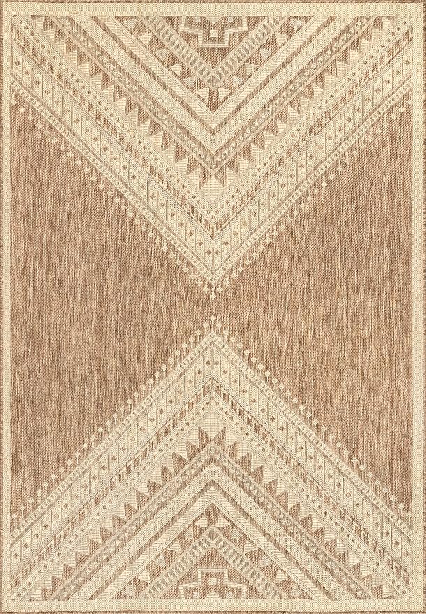 Nuloom Outdoor Performance Collection Landry Brown/Ivory, 4' x 6', Soft and Cozy, High Traffic, Stain Resistant, Easy Clean, Durable Area Rug for Indoor/Outdoor Patio, Deck, Porch, Garden, Courtyard