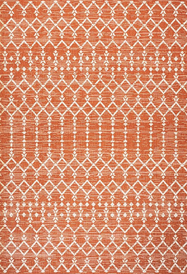 JONATHAN Y Moroccan Geometric Indoor Outdoor Area Rug 8X10 Orange/Cream, Ourika Textured Weave for Backyard, Patio, Porch, Easy-Cleaning, High Traffic, Pet-Friendly, Non-Shedding (SMB108P-8)