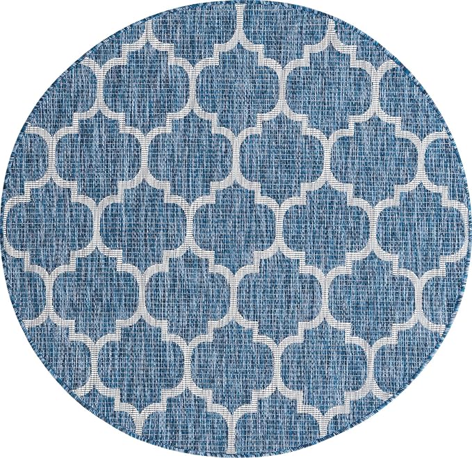Unique Loom Trellis Collection Area Rug-Lattice Design, Moroccan Inspired for Indoor/Outdoor Décor, 5' 0" x 5' 0" Round, Navy Blue/Gray