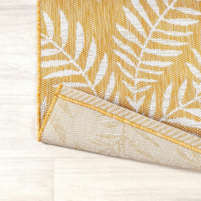 JONATHAN Y Palm Frond Indoor Outdoor Round Area Rug 5 Ft Yellow/Cream, Nevis for Backyard, Patio, Porch, Easy-Cleaning, High Traffic, Pet-Friendly, Non-Shedding (SMB119C-5R)