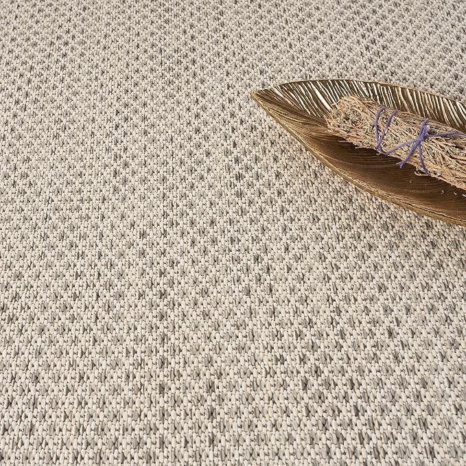 Nourison Home Courtyard Ivory Silver 5' x Round Area Rug - Easy Clean, Non Shedding, Bed Room, Living Room, Dining Room, Kitchen (5' x Round)