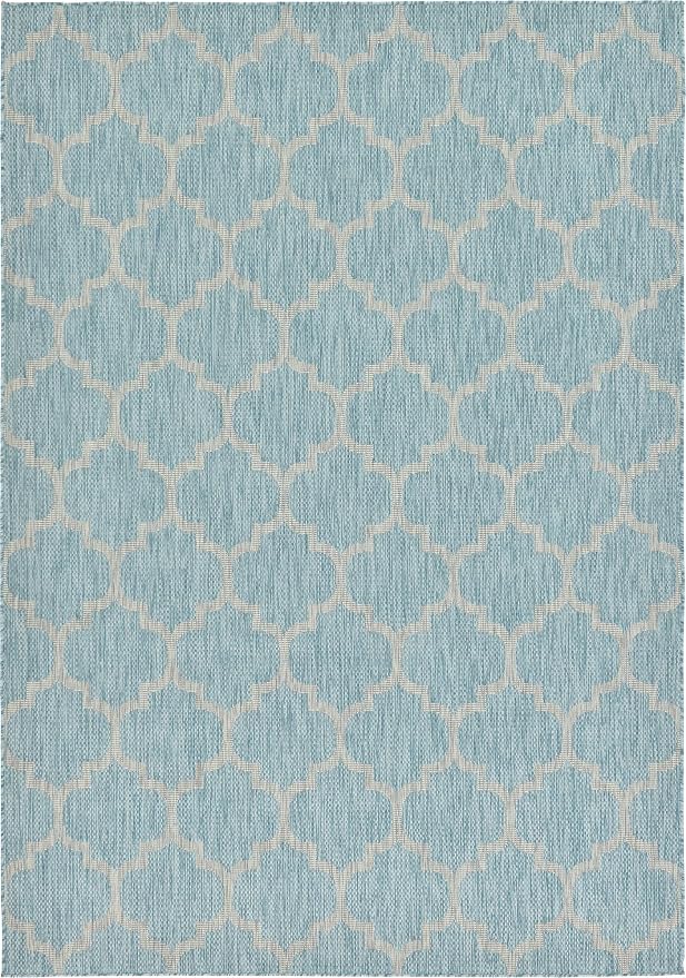 Unique Loom Outdoor Trellis Collection Area Rug (7' 1" x 10' Rectangle, Aquamarine/ Gray)