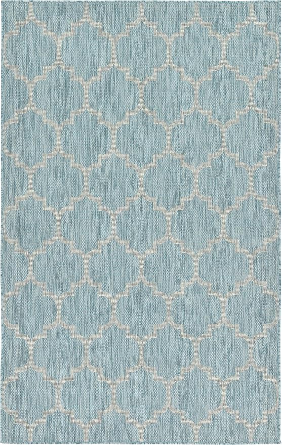 Unique Loom Outdoor Trellis Collection Area Rug (5' 1" x 8' Rectangle, Aquamarine/ Gray)