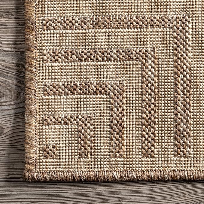 Nuloom Asha Light Brown/Ivory, 4' x 6', Casual, Striped Border, Soft and Cozy, High Traffic, Easy Clean, Durable Area Rug for Indoor/Outdoor Patio, Deck, Porch, Garden, Courtyard