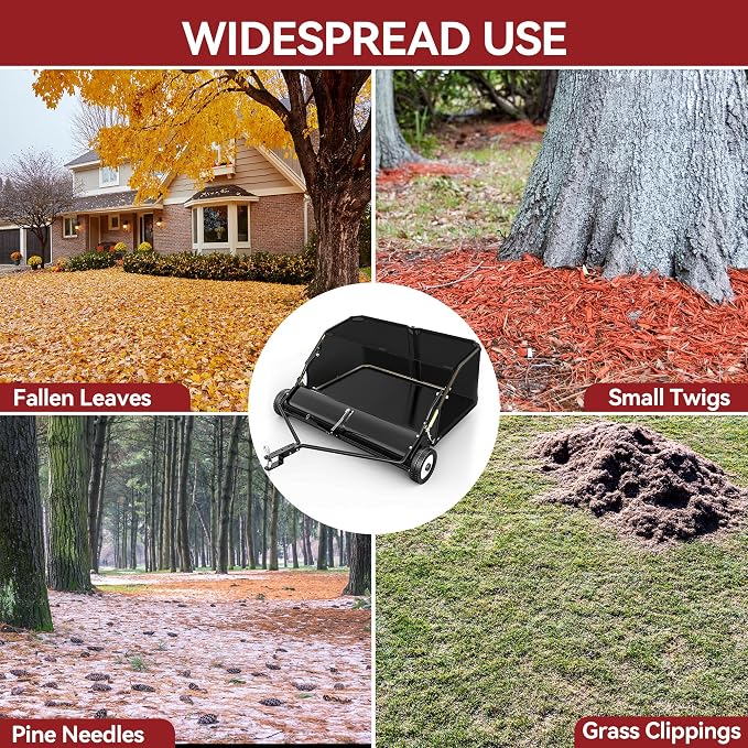 YITAMOTOR 50" Lawn Sweeper Tow Behind with 25 cu.ft Capacity Collector | 50" Tow Behind Lawn Sweeper with 25 cu.ft Large Hopper. Rotating brush drum, Pull Behind Lawn Sweeper for Tractors/ATVs.