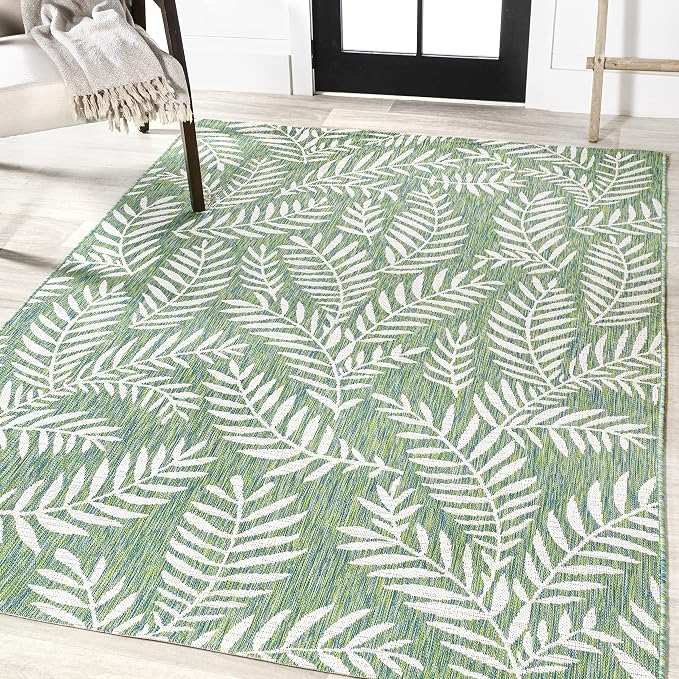 JONATHAN Y Palm Frond Indoor Outdoor Area Rug 5X8 Cream/Green, Nevis for Backyard, Patio, Porch, Easy-Cleaning, High Traffic, Pet-Friendly, Non-Shedding (SMB119G-5)