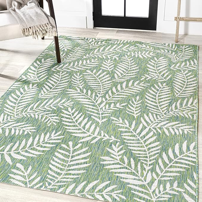 JONATHAN Y Palm Frond Indoor Outdoor Area Rug 8X10 Cream/Green, Nevis for Backyard, Patio, Porch, Easy-Cleaning, High Traffic, Pet-Friendly, Non-Shedding (SMB119G-8)
