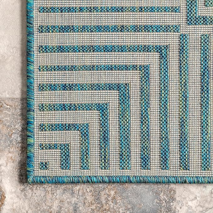 nuLOOM Asha Teal Bordered Power Loomed Indoor/Outdoor Area Rug, 8' x 10'