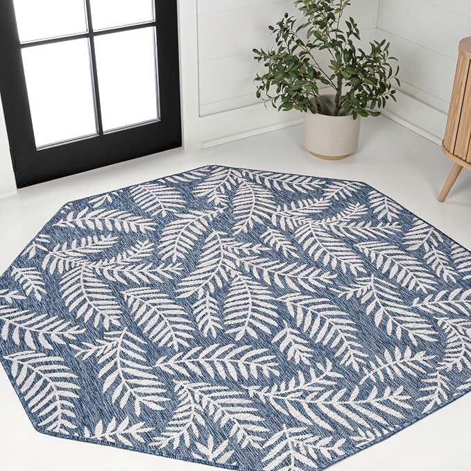 JONATHAN Y Palm Frond Indoor Outdoor Octagon Area Rug 5 Ft Navy/Ivory, Nevis for Backyard, Patio, Porch, Easy-Cleaning, High Traffic, Pet-Friendly, Non-Shedding (SMB119B-5TGN)