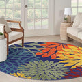Nourison Home Aloha Navy Multicolor 5'3" x Round Area Rug - Easy Clean, Non Shedding, Bed Room, Living Room, Dining Room, Kitchen (5' x Round)