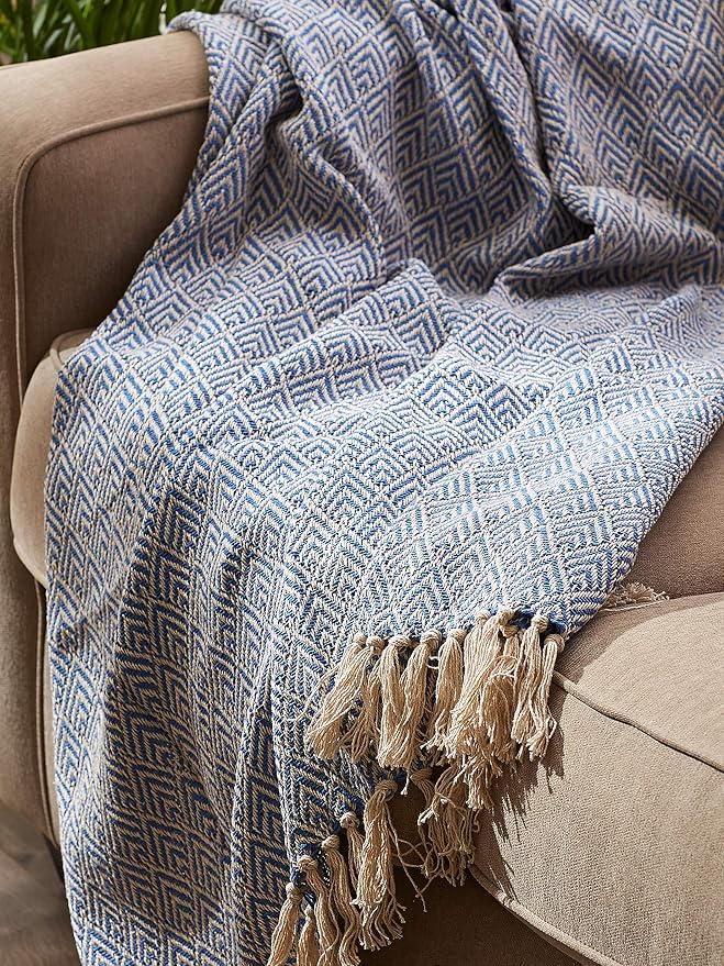 DII Diamond Throw Collection Cotton Woven, 50x60, Stonewash Blue