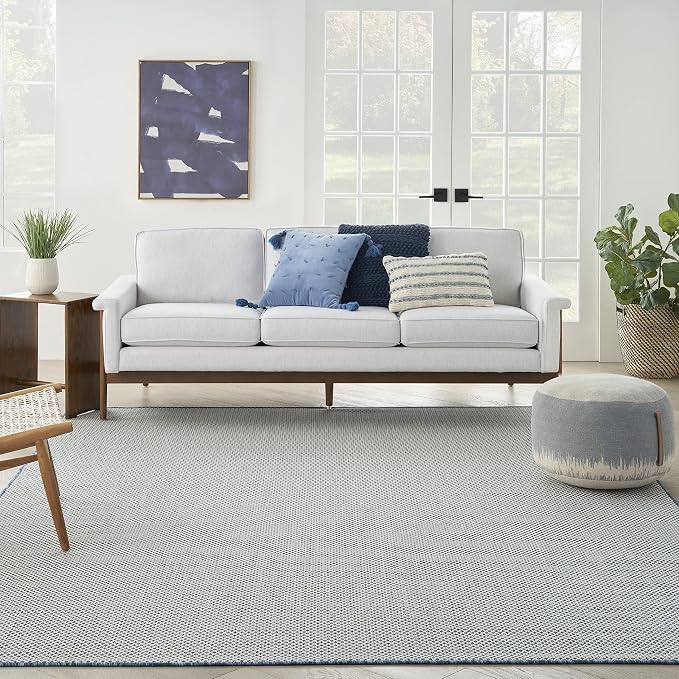 Nourison Home Courtyard Ivory Blue 7' x 10' Area Rug - Easy Clean, Non Shedding, Bed Room, Living Room, Dining Room, Kitchen (7' x 10')
