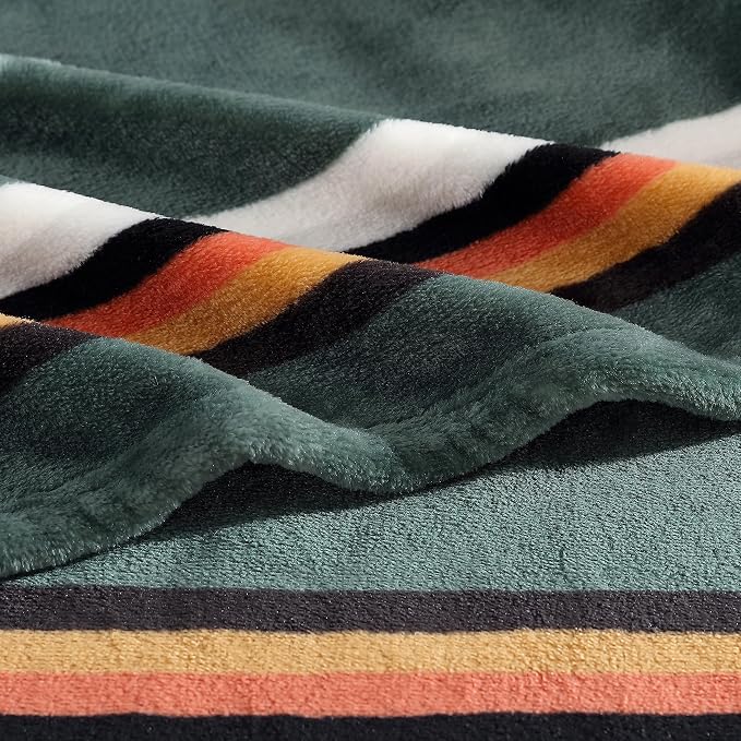 Wrangler - Twin Size Blanket, Ultra-Soft Plush Blanket, Medium Weight Cozy Bedding, Striped Americana Decor, College Dorm Room Essentials, Western Saddle Green